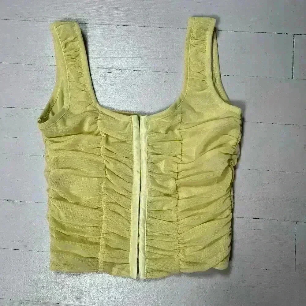 Nwt Shinestar Size Medium Top Yellow Sleeveless Hooks & Eyes Front Closure
